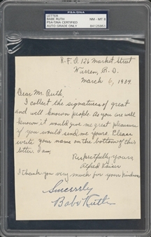 1934 Babe Ruth Signed & "Sincerely" Inscribed Signature Request Letter (PSA/DNA NM-MT 8)